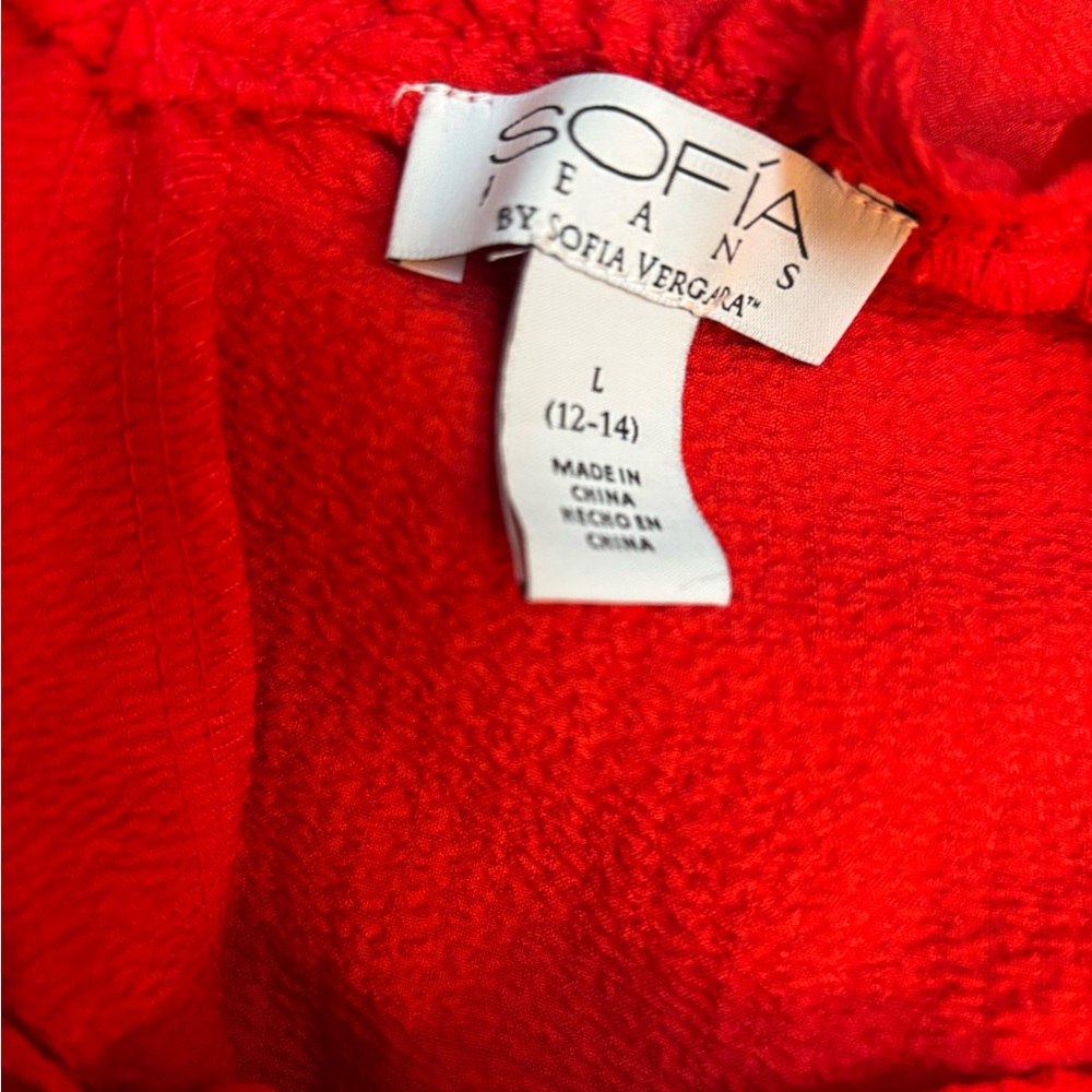 Sofia by Sofia Vergara Vibrant Red Maxi Dress On Off Shoulder Ruffle Trim Size L - Picture 8 of 11